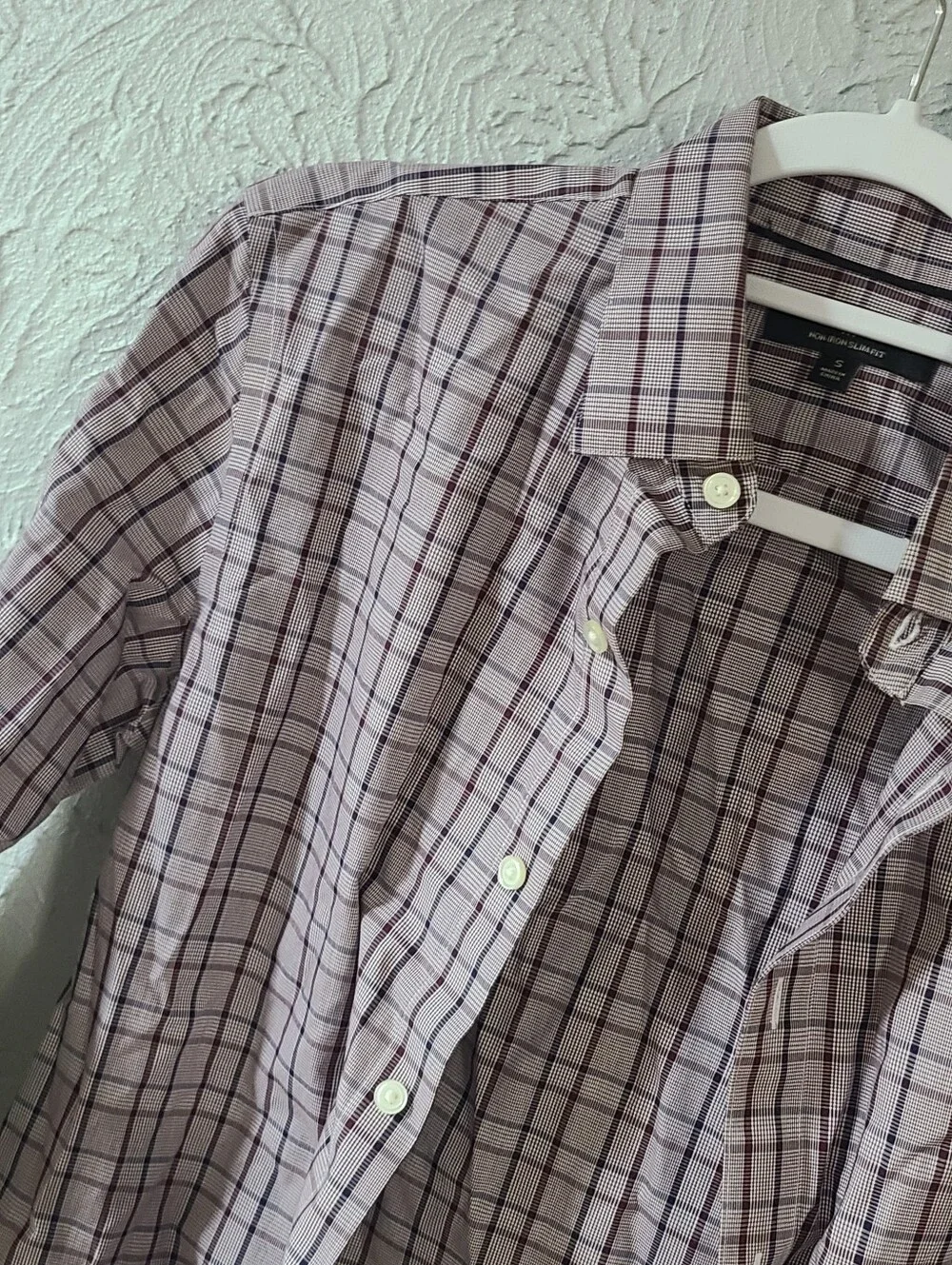 Banana Republic Slim Fit maroon, white, & navy check pattern Button Front Shir